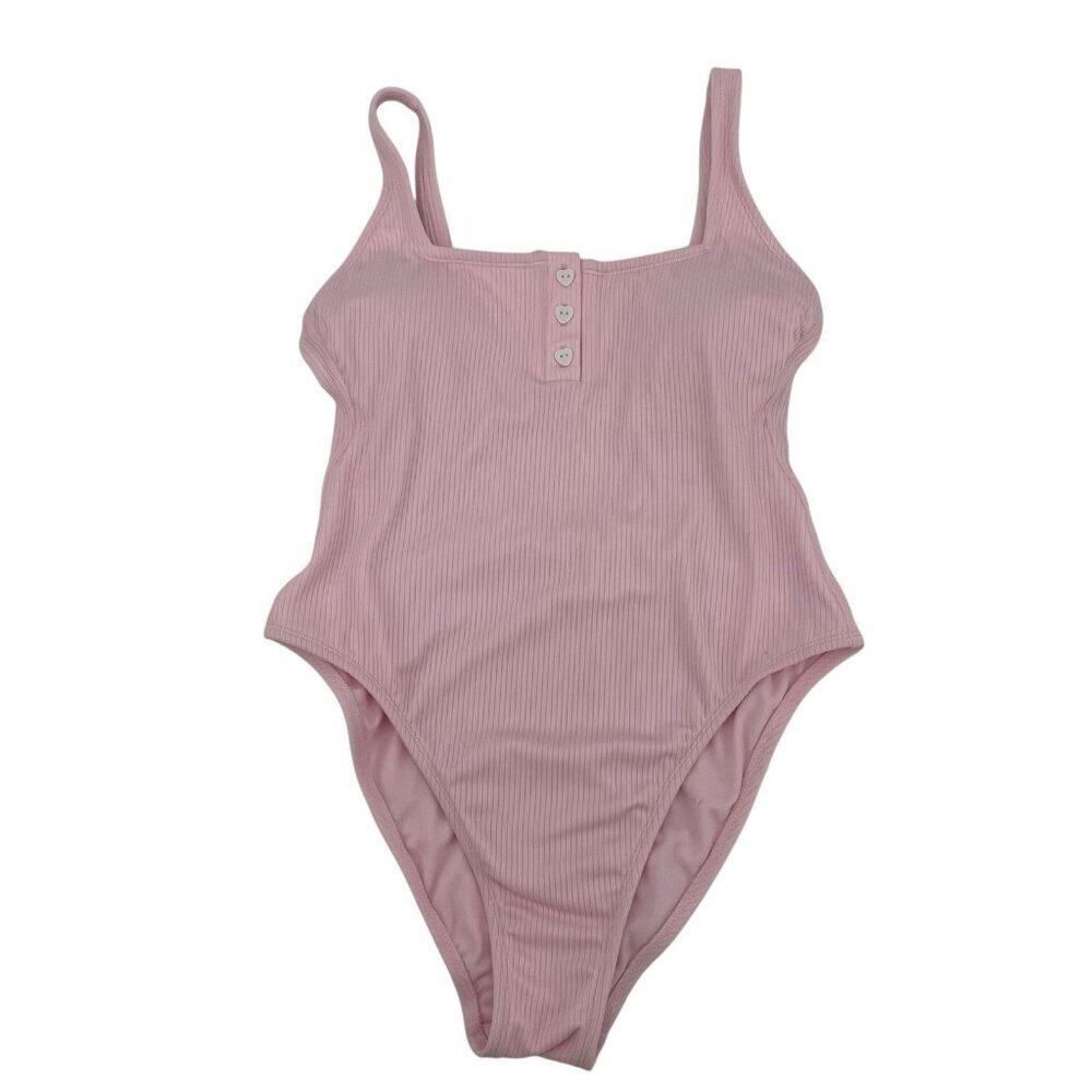 Stoney Clover Size M Swimsuit One piece Ribbed Henley Cheeky Pink Target